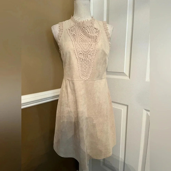 Altar’d State Beige suede Midi dress with embroidered style front size M. NWT - Picture 3 of 9